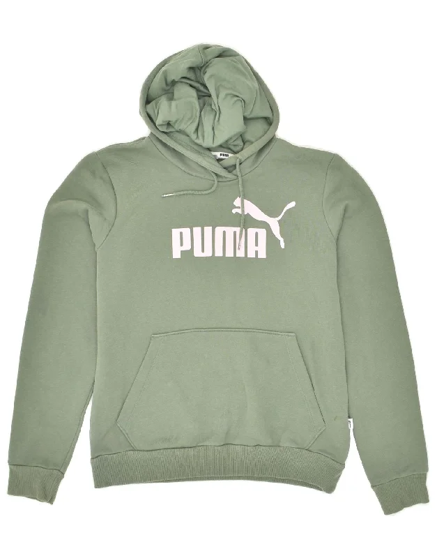 PUMA Womens Graphic Hoodie Jumper UK 12 Medium Green Cotton Hoodie with Mesh Breathable Sporty