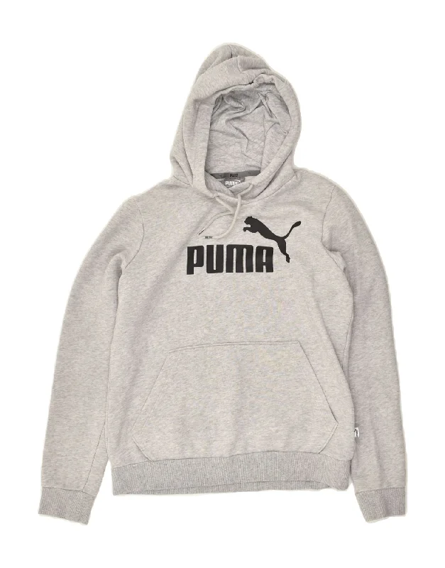 PUMA Womens Graphic Hoodie Jumper UK 12 Medium Grey Cotton Hoodie with Double Zipper Versatile Adjustable