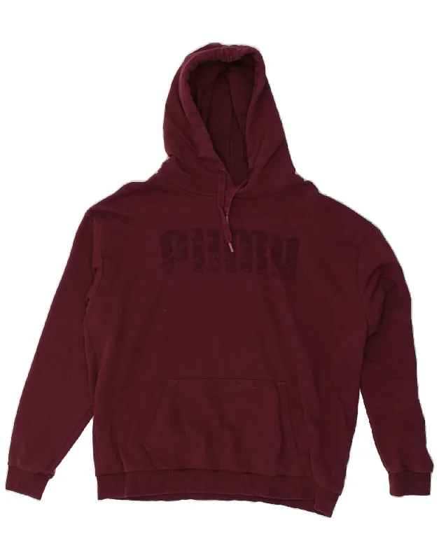 PUMA Womens Graphic Hoodie Jumper UK 14 Large  Burgundy Cotton Hoodie Dress Longline Feminine