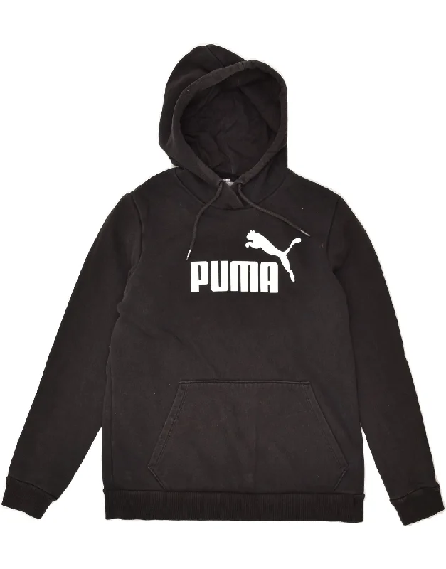 PUMA Womens Graphic Hoodie Jumper UK 14 Medium Black Cotton Hoodie with Crew Neck Simple Timeless