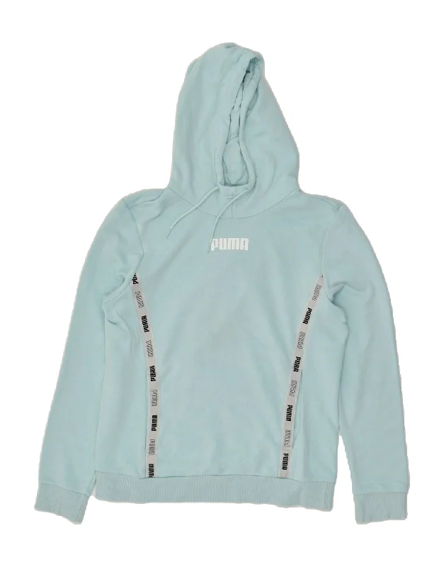 PUMA Womens Graphic Hoodie Jumper UK 14 Medium Turquoise Cotton Hoodie Dress Longline Feminine