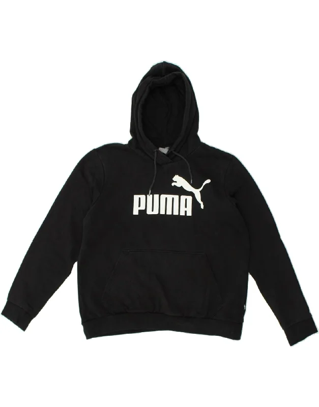 PUMA Womens Graphic Hoodie Jumper UK 16 Large  Black Cotton Graphic Hoodie Design Print