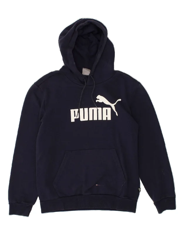 PUMA Womens Graphic Hoodie Jumper UK 6 XS Navy Blue Cotton Hoodie with Hem Drawcord Adjustable Customizable