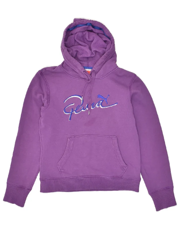 PUMA Womens Graphic Hoodie Jumper UK 8 Small Purple Cotton Hoodie with Elastic Cuffs Stretchable Comfortable