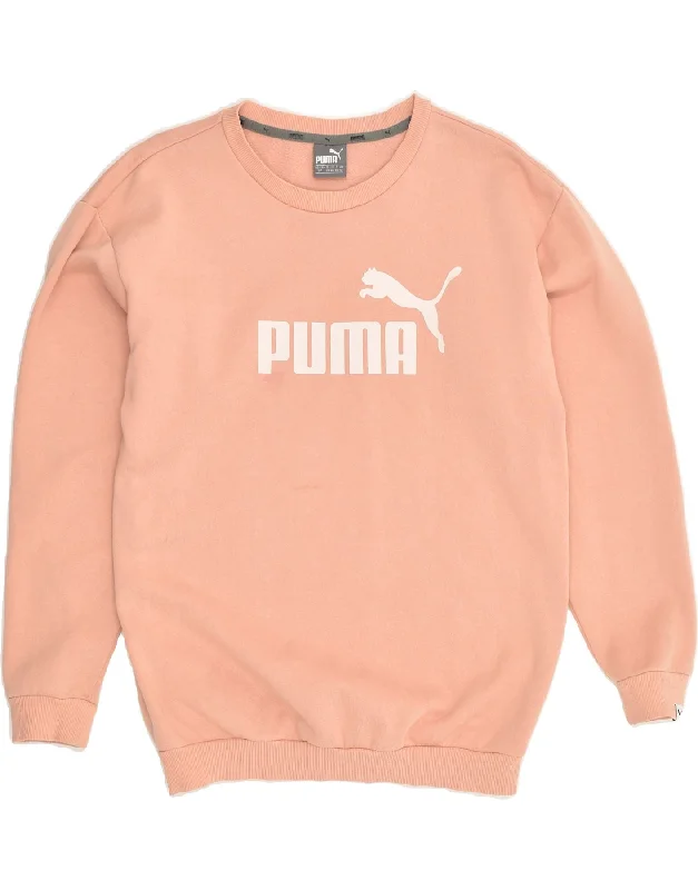 PUMA Womens Graphic Sweatshirt Jumper UK 10 Small  Beige Cotton Hoodie with Ribbed Neckline Snug Warm