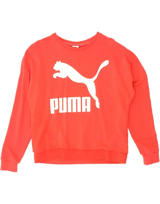 PUMA Womens Graphic Sweatshirt Jumper UK 10 Small Red Cotton Hoodie with Hidden Zipper Minimalist Clean