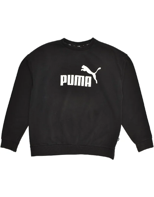 PUMA Womens Graphic Sweatshirt Jumper UK 16 Large Black Cotton Hoodie with Mesh Breathable Sporty