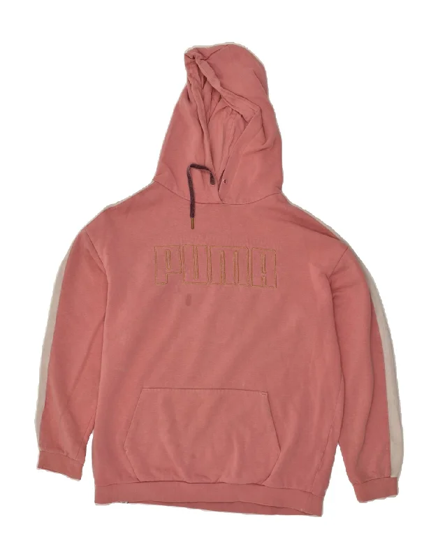 PUMA Womens Oversized Graphic Hoodie Jumper UK 10 Small Pink Cotton Hoodie with Logo Branding Identity