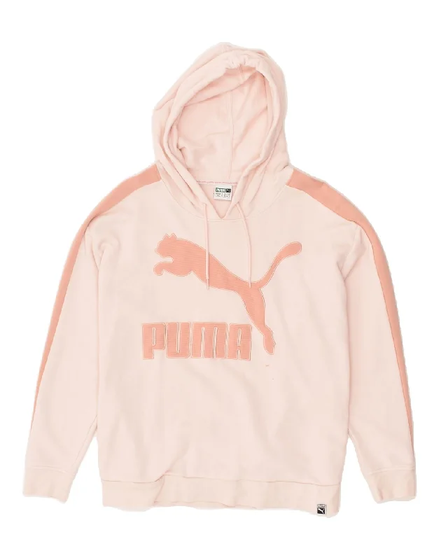 PUMA Womens Oversized Graphic Hoodie Jumper UK 10 Small Pink Cotton Hoodie Crop Top Short Trendy