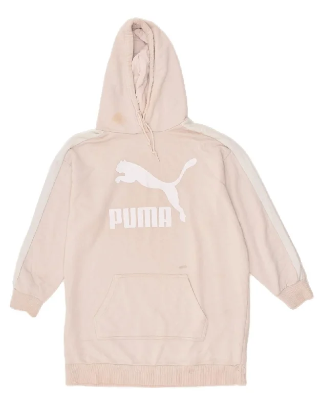 PUMA Womens Oversized Longline Hoodie Jumper UK 14 Medium Beige Cotton Hoodie with Drawcord Adjustable Secure