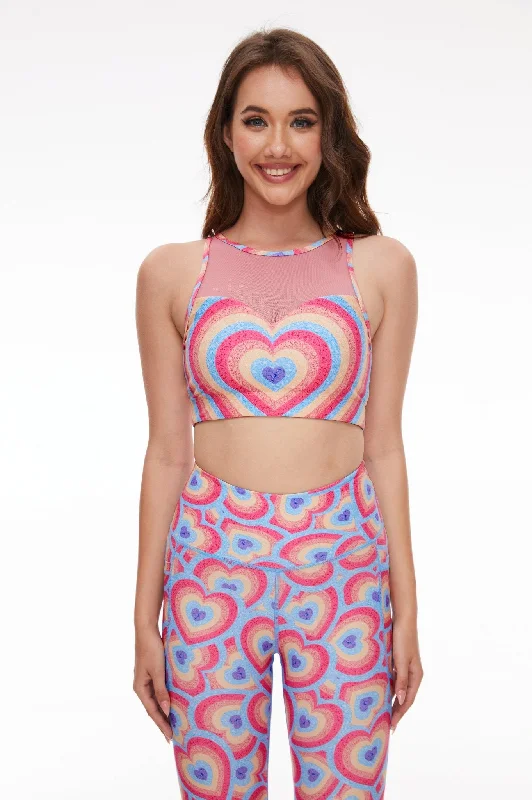 Rainbow Love Colorful Mesh Strappy Sports Bra Soft Strapless Bra