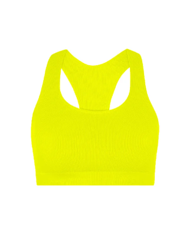 RIBBED ELATED Bra Top | Neon Yellow Feminine Lace Bra