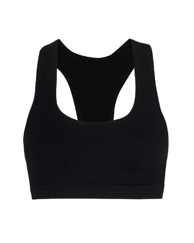 RIBBED ELATED Bra Top | Black Seamless Fit Bra