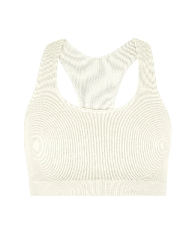 RIBBED ELATED Bra Top | Cream Sports Support Bra