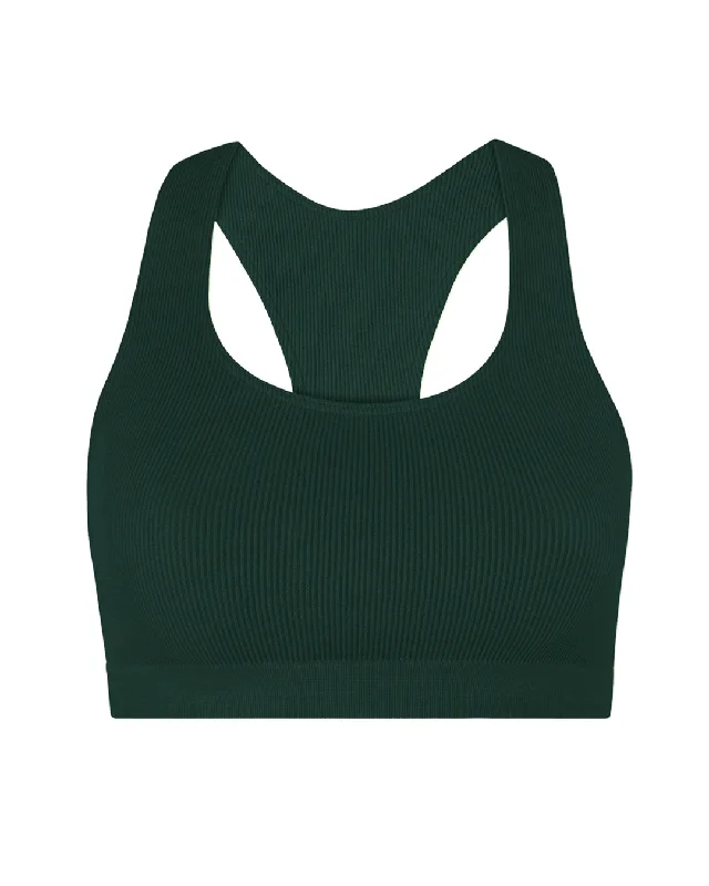 RIBBED ELATED Bra Top | Dark Green Push-Up Padded Bra