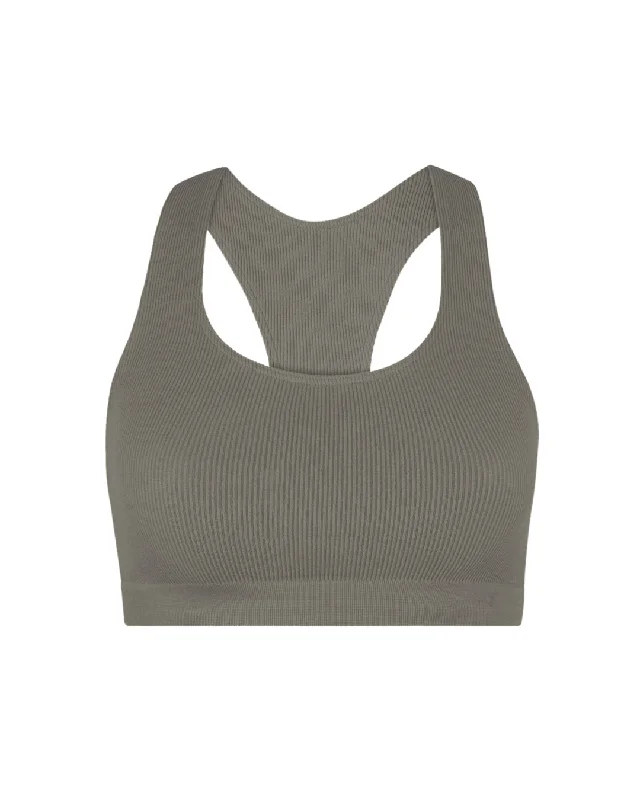 RIBBED ELATED Bra Top | Muddy Grey Push-Up Padded Bra