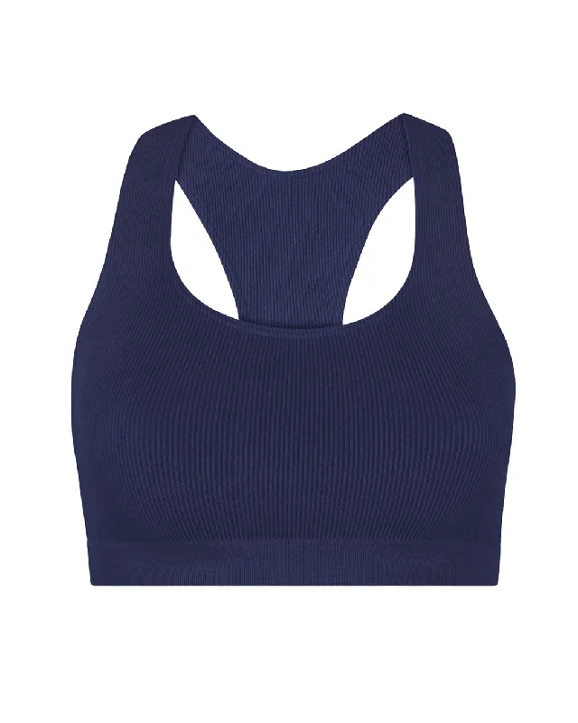 RIBBED ELATED Bra Top | Navy Breathable Wireless Bra