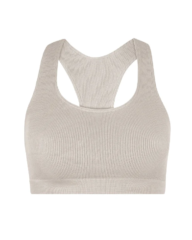 RIBBED ELATED Bra Top | Taupe Sexy Mesh Bra