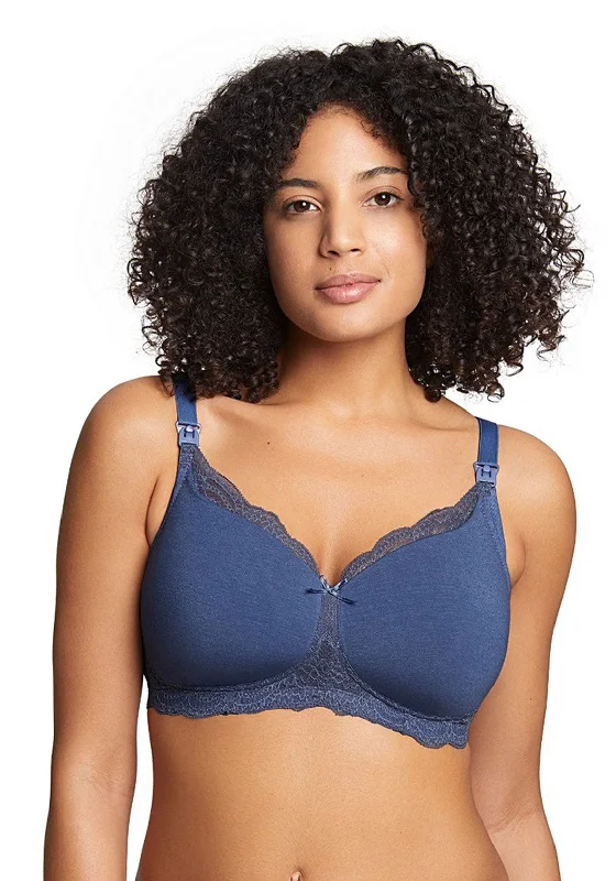 Royce Indie Lace Trim Nursing Bra, Petrol Blue Supportive Cotton Bra