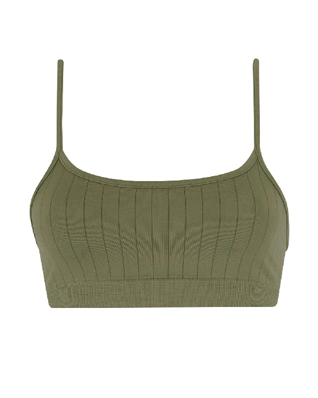 FLAT RIBBED SINCERE Bra Top | Olive Push-Up Bra Set