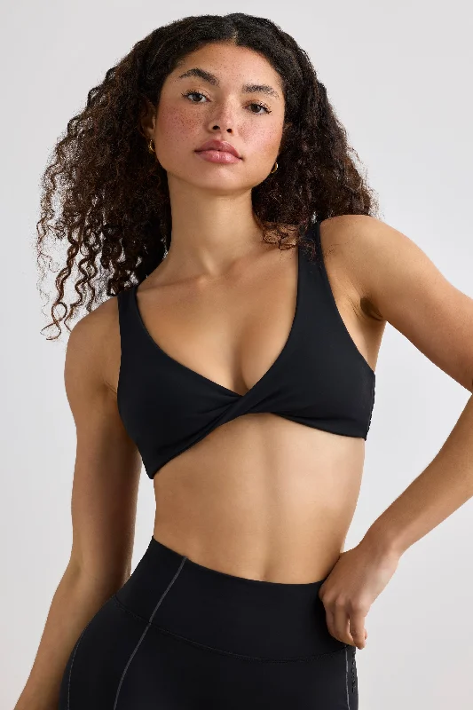 Soft Active V-Neck Sports Bra in Black Supportive Wireless Bra