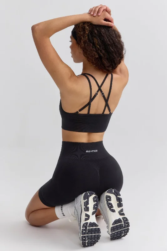 Define Luxe Strappy Sports Bra in Jet Black Soft Lace Bra