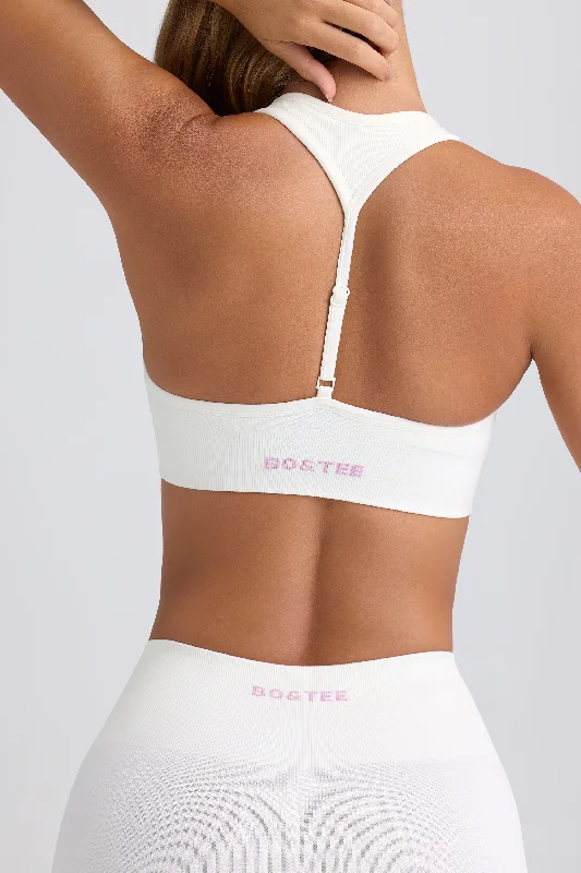 Super Sculpt Seamless T-Back Sports Bra in Eggshell Elegant Cotton Bra