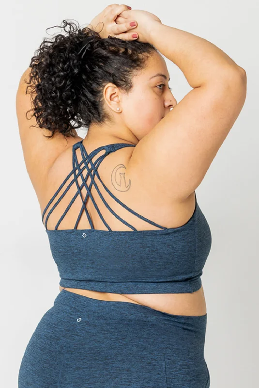 SuperSoft Strappy Bra - Heather Navy Sleek Sports Bra