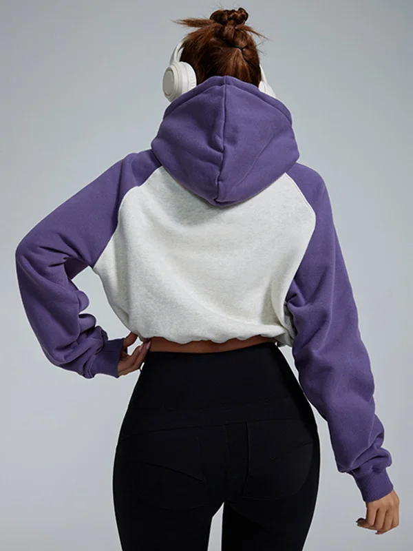 ZASUWA Female Contrast Color Cropped Hoodies Hoodie with Hem Lace Feminine Delicate