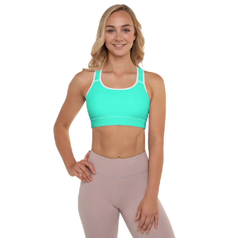 Turquoise Blue Color Sports Bra, Solid Color Bright Best Padded Yoga Bra- Made in USA/ EU Wireless Push-Up Bra