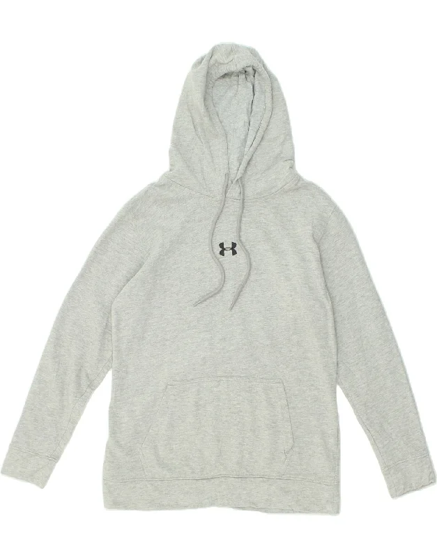 UNDER ARMOUR Womens Graphic Hoodie Jumper UK 14 Large Grey Cotton Hoodie with Contrast Stitching Detailed Premium