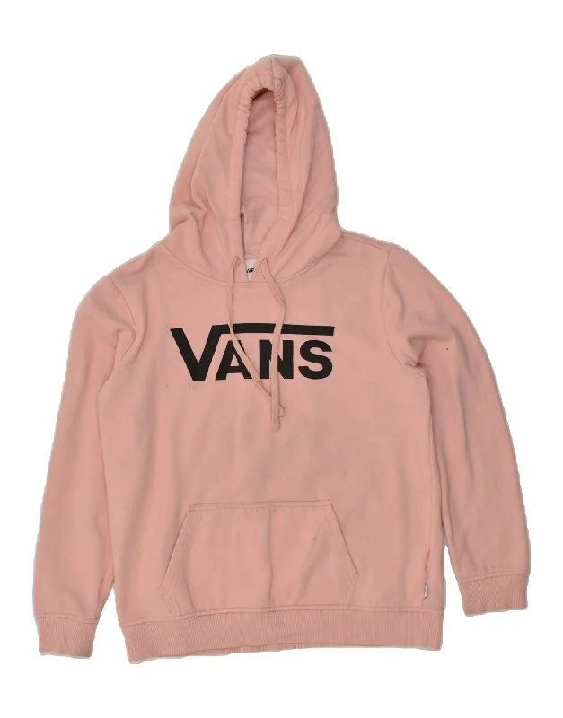 VANS Womens Graphic Hoodie Jumper UK 10 Small Pink Cotton Hoodie with Hem Detail Decorative Unique