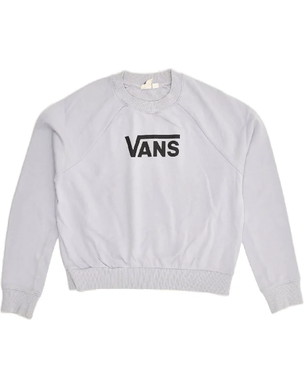 VANS Womens Graphic Sweatshirt Jumper UK 6 XS Grey Cotton Hoodie with Neon Bright Vibrant