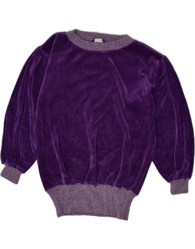 VINTAGE Womens Sweatshirt Jumper UK 10 Small Purple Hoodie with Magnetic Closure Innovative Modern