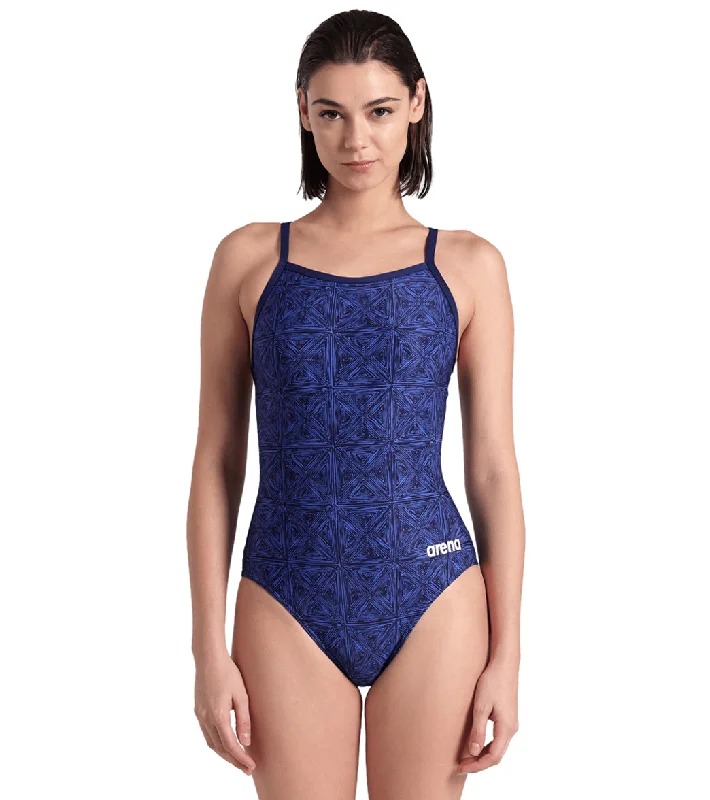 Arena Women's Abstract Tiles Lightdrop Back One Piece Swimsuit Navy/Team Royal Floral Swimwear Set