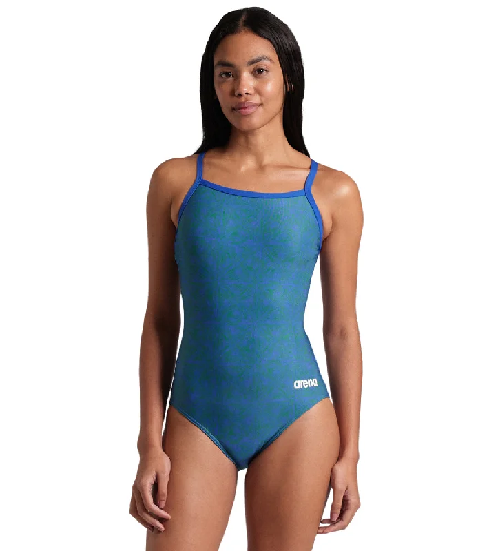 Arena Women's Abstract Tiles Lightdrop Back One Piece Swimsuit Royal/Team Royal Green Stylish Swimsuit Set