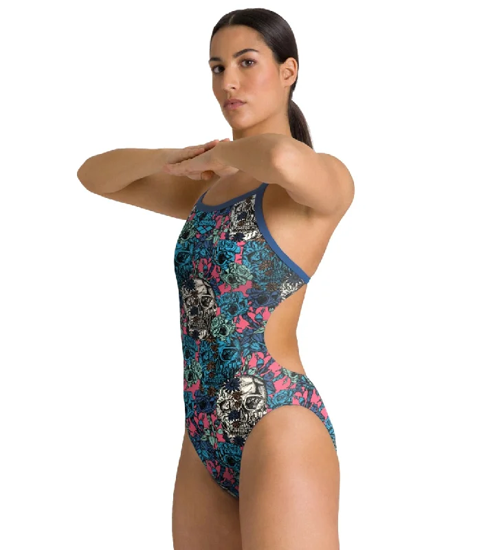 Arena Women's Drew Kibler Skulls/Roses Challenge Back One Piece Swimsuit Skulls/Roses Push-Up Bikini Bottoms