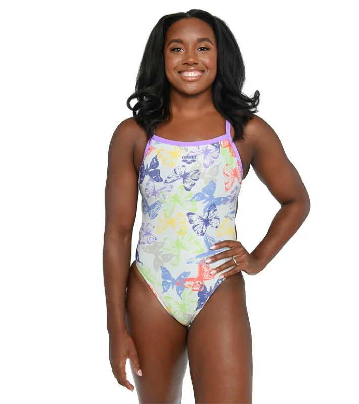 Arena Women's Simone Manuel Butterflies Challenge Back One Piece Swimsuit Butterflies Swimsuit with Skirt