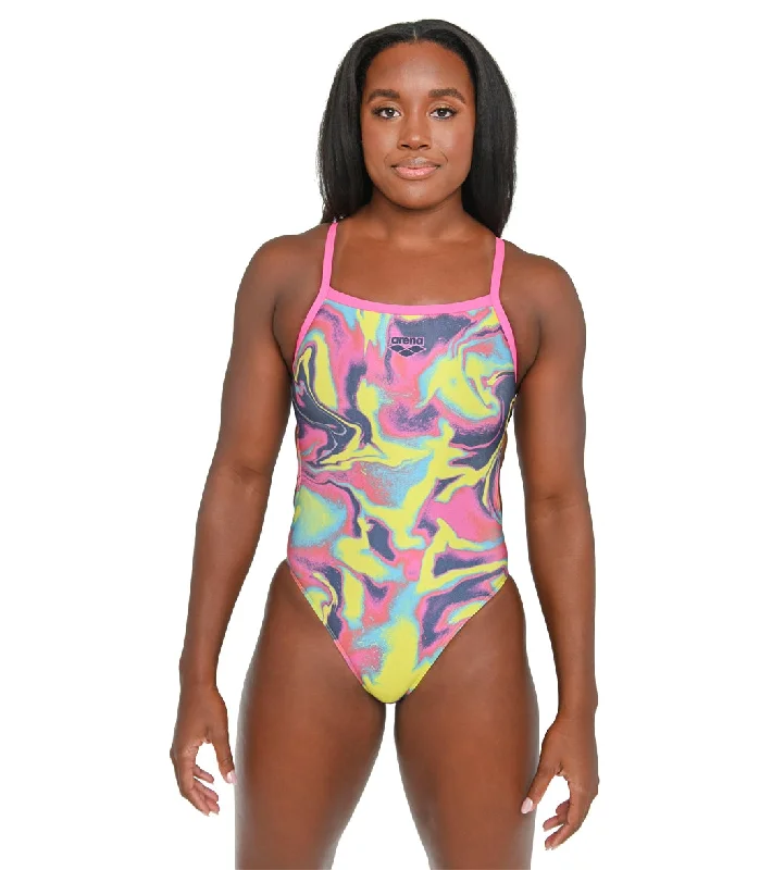 Arena Women's Simone Manuel Marbalized Challenge Back One Piece Swimsuit Marbalized Luxury Swimsuit Style