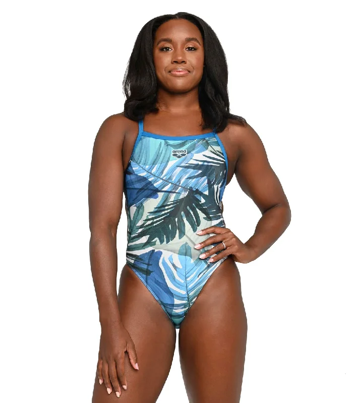 Arena Women's Simone Manuel Tropicals Challenge Back One Piece Swimsuit Beachy Ruffle Bikini