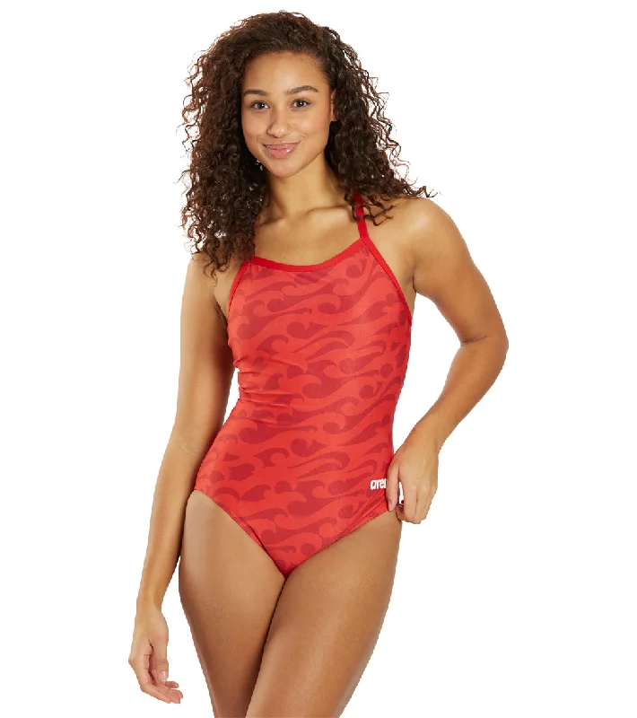 Arena Women's Surf's Up II Lightdrop Back One Piece Swimsuit Red/Team Red Sporty Racerback Swimsuit