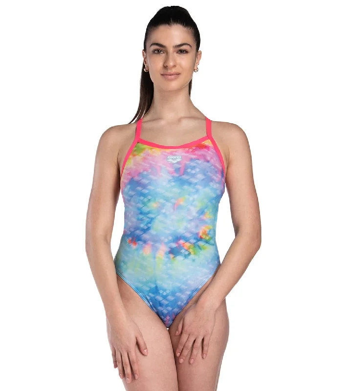 Arena Women's Tie Dye Challenge Back One Piece Swimsuit Tie Dye Push-Up Bikini Top