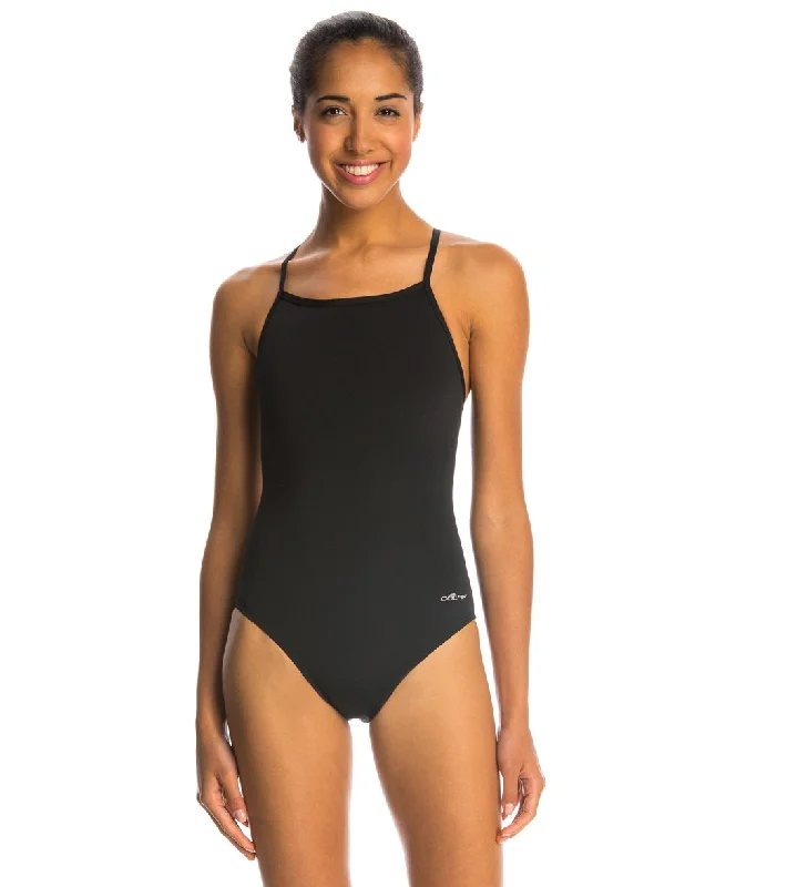 Dolfin Reliance Solid V-Back One Piece Swimsuit Black Modern High-Waisted Swimsuit