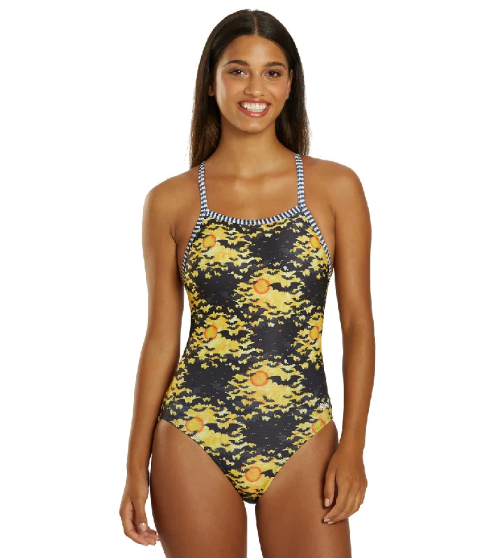 Dolfin Women's V-2 Back One Piece Swimsuit Bat Dance Ruffled Swimsuit Top