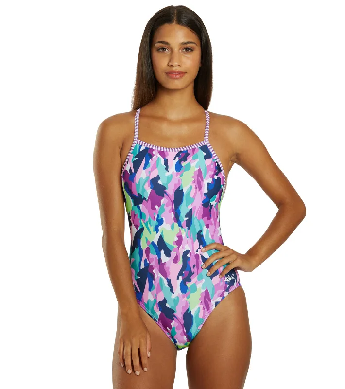 Dolfin Women's V-2 Back One Piece Swimsuit Hideout Button-Front Swimsuit