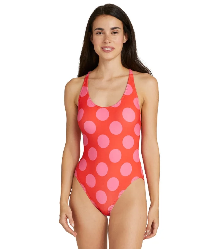 Kate Spade  New York Women's Large Dots Lace Back One Piece Swimsuit Flame Scarlett Luxury Swimsuit Style