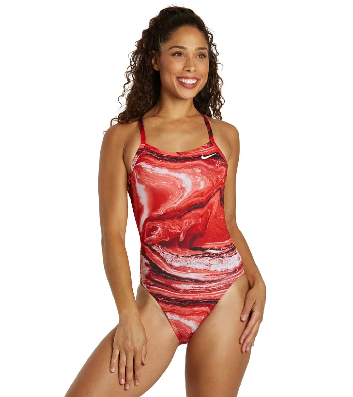 Nike Women's HydraStrong Crystal Wave Racerback One Piece Swimsuit University Red Sporty Racerback Swimsuit