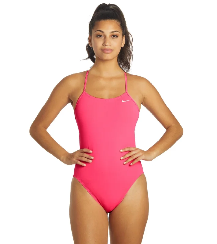 Nike Women's HydraStrong Solid Cut Out Tank One Piece Swimsuit Hyper Pink Comfortable Tankini Set