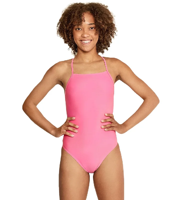 Speedo Vibe Women's Solid T-Back One Piece Swimsuit Sugar Plum Solid Color Swimsuit