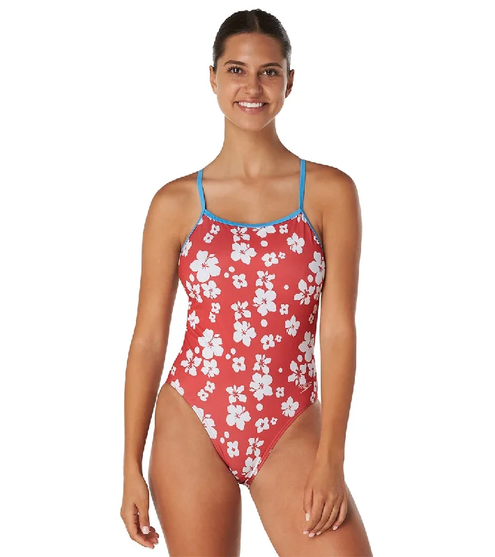 Speedo Vibe Women's The One Printed One Piece Swimsuit Bondi Blossom/High Risk Red Minimalist One-Piece